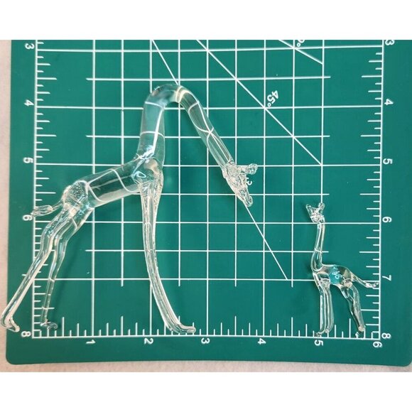 Blown glass Clear Adult with Baby Giraffe Figurines Set of 2 - Picture 2 of 6
